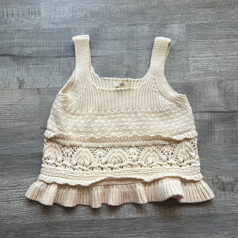Entro Cream Knit Cotton Top Medium